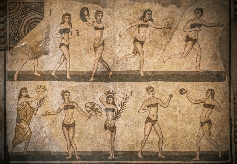 "Ancient Bikini Girls Mosaic" at Villa Romana del Casale